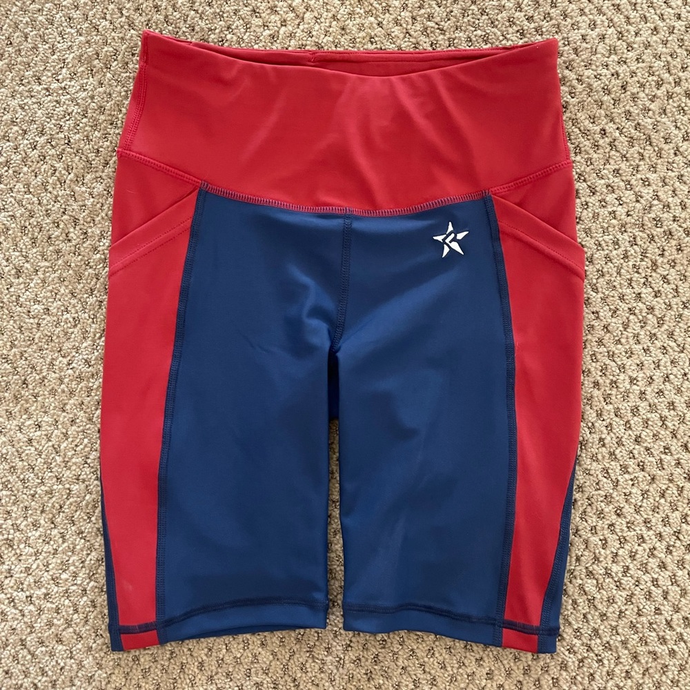YL Rebel Athletic Cheer Navy and Brick Red Bike Shorts